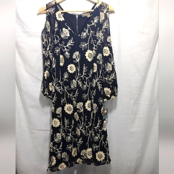 Melonie T Embroidered Floral Cold-Shoulder Sheer Mini Dress - Picture 1 of 16